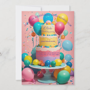 Birthday Invitations: Cake and Balloon Designs Invitation