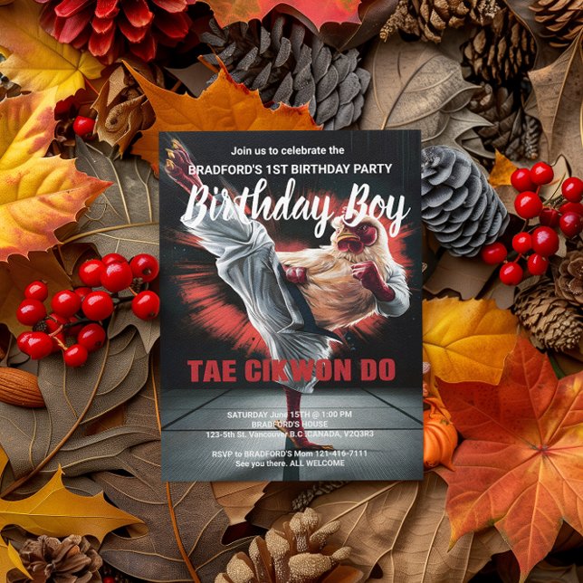 Birthday Invite Chicken Kicking Punching Bag Postcard (Creator Uploaded)