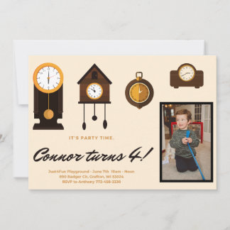 Birthday Invite- Kids Clocks; Hickory Dickory Dock Holiday Card