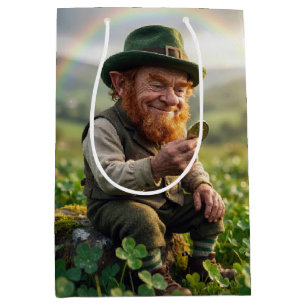 Birthday Irish Leprechaun Admiring a Gold Coin Medium Gift Bag