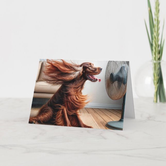 Birthday Irish Setter With Blowing Fan Card (Front)