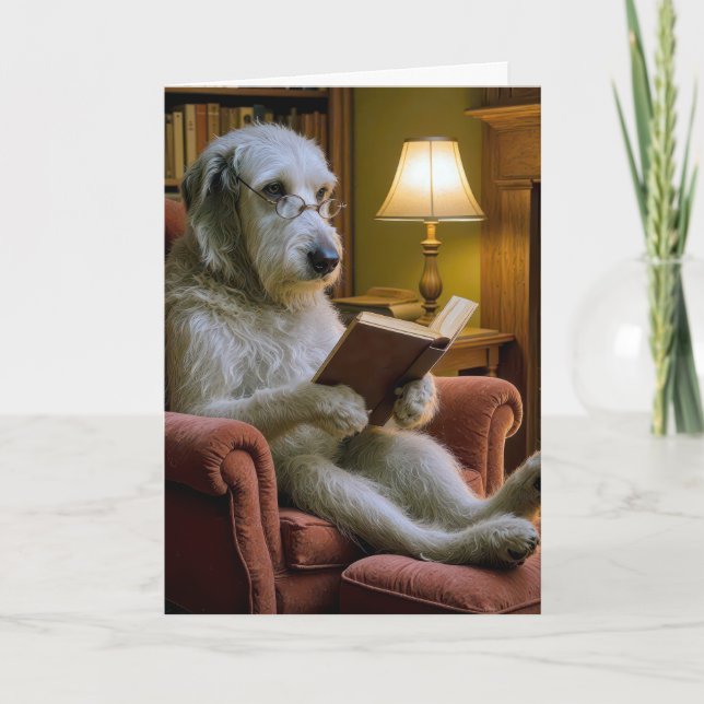 Birthday Irish Wolfhound Dog Reading a Book  Card (Front)