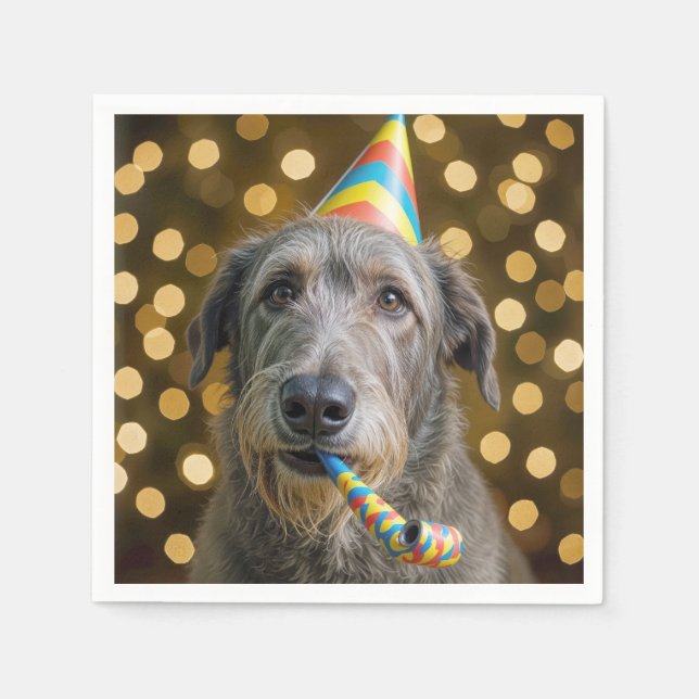 Birthday Irish Wolfhound Dog With Party Hat Napkin (Front)