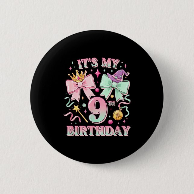 Birthday It's My 9th Birthday Cute Magical Princes 2 Inch Round Button (Front)