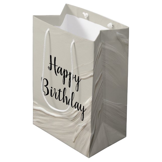 Birthday Ivory Abstract Textured Design Medium Gift Bag (Front Angled)