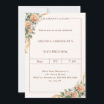 Birthday ivory peach florals ribbon invitation<br><div class="desc">Birthday Invitation – Peach Floral Elegance Celebrate turning 50 (or any age) in style with this elegant 50 birthday invitation. Featuring soft peach flowers with delicate greenery and flowing golden ribbon details, this design creates a warm and sophisticated look perfect for a memorable milestone celebration. Personalize with your name, date,...</div>