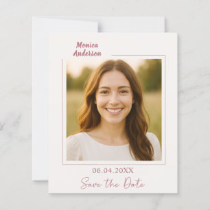 Birthday ivory rose gold photo Save the Date card