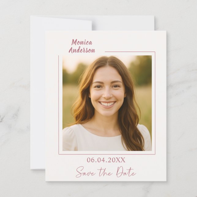 Birthday ivory rose gold photo Save the Date card (Front)