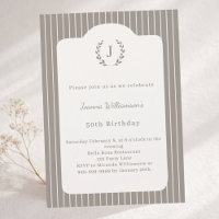 Birthday Ivory Taupe Neutral Pinstriped Monogram