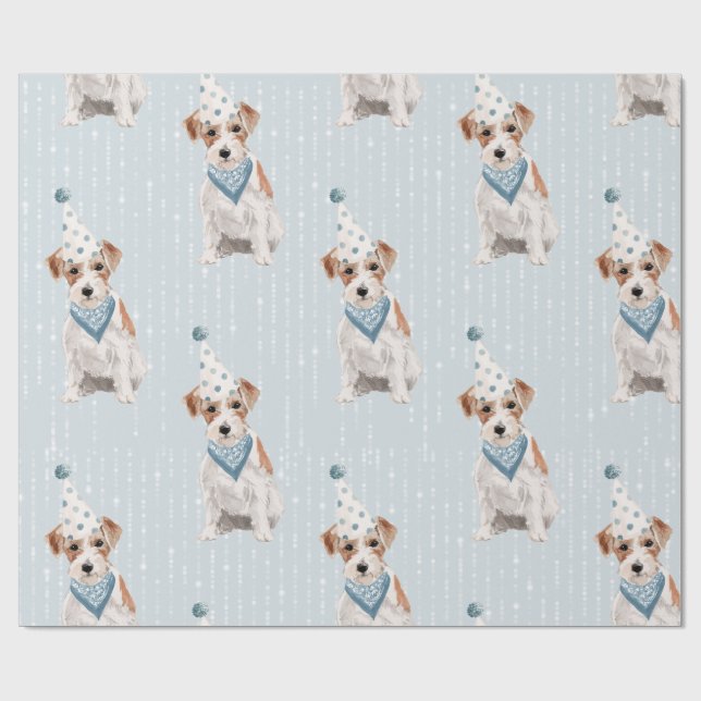 Birthday Jack Russell Dog Party Hat Wrapping Paper (Flat)