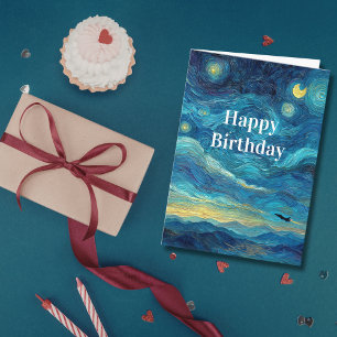 Birthday Jet Fighter Airplane Blue Clouds Van Gogh Card