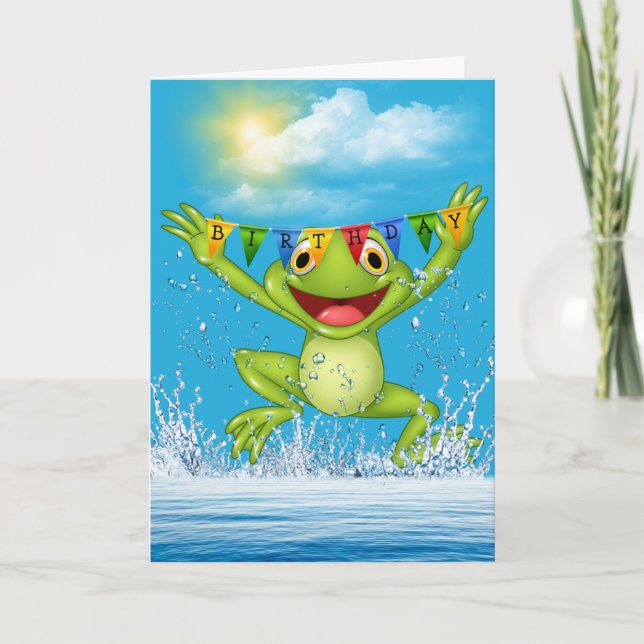 Birthday Jumping Frog in Water  Card (Front)