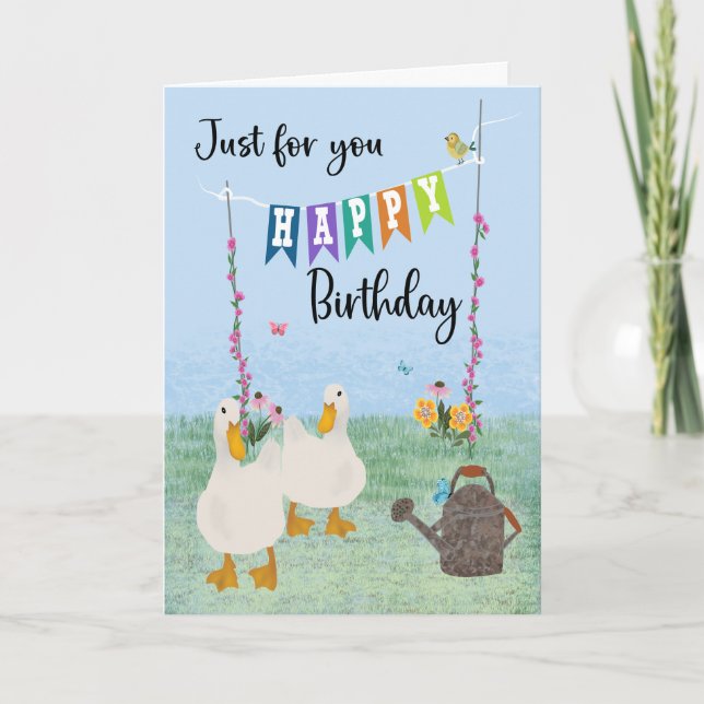 Birthday Just for You Ducks and Flowers Card (Front)