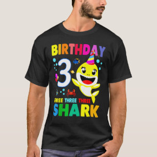 Birthday Kids Kids Shark  3rd Girl Three 3 Year Ol T-Shirt