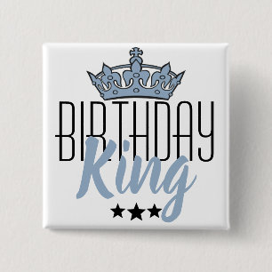 Birthday King and Blue Crown 2 Inch Square Button