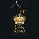 Birthday King Gold Crown Royal Monogram Luxury Gift Tags<br><div class="desc">Happy Birthday King Gold Crown Design. For a regal birthday celebration, these Gold Royal Crown shot glasses offer a luxurious, customizable gift option for men and boys. Featuring a gold glitter texture and royal crown design, they are well-suited for milestone events like a 13th Bar Mitzvah, graduations, or anniversaries. Personalized...</div>