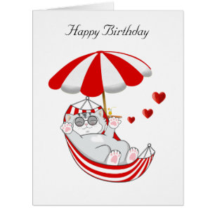 Birthday Kitten in Red & White Hammock