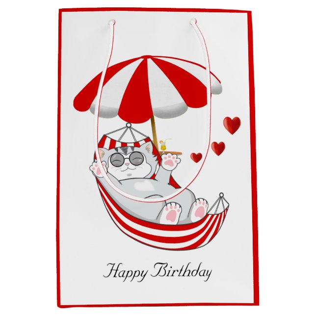 Birthday Kitten in Red & White Hammock Medium Gift Medium Gift Bag (Front)
