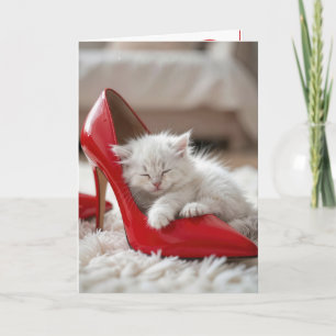 Birthday Kitten Sleeping in a Red Shoe Card