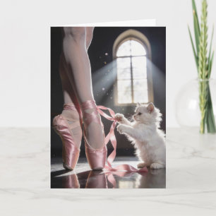 Birthday Kitten Untying a Ballerina Slipper Card