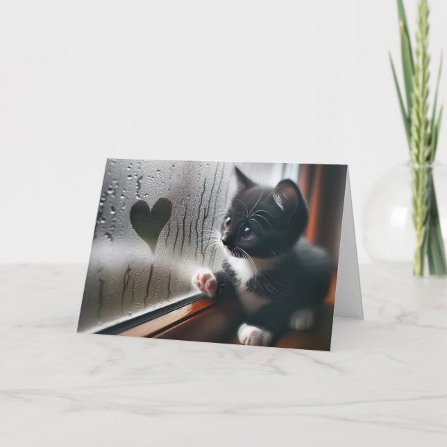 Birthday Kitten With Window Heart Card (Front)