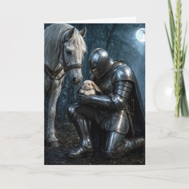 Birthday Knight Holding a Floppy-eared Rabbit Card (Front)