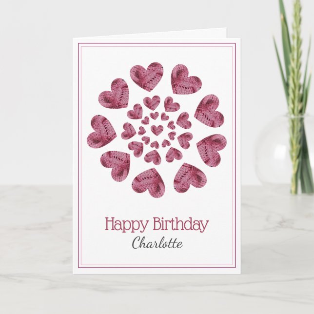 birthday knitted flower heart card (Front)