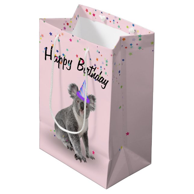 Birthday Koala Bear and Star Confetti   Medium Gift Bag (Front Angled)