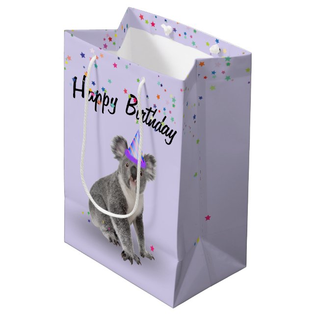 Birthday Koala Bear and Star Confetti    Medium Gift Bag (Front Angled)