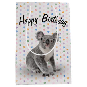 Birthday Koala Bear with Glasses Medium Gift Bag