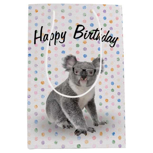 Birthday Koala Bear with Glasses  Medium Gift Bag (Front)