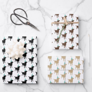 Birthday Labrador Mixed Colours Dog In Party Hat Wrapping Paper Sheet
