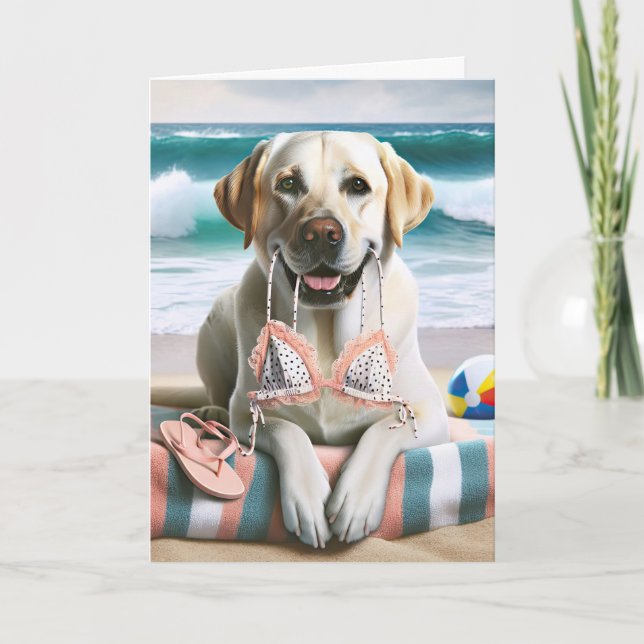 Birthday Labrador Retriever With Bikini Top Card (Front)