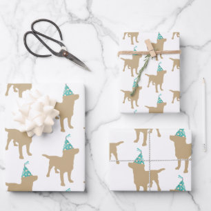 Birthday Labrador Yellow Dog In Party Hat Wrapping Paper Sheet