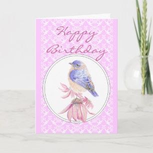 Birthday Lace & Pink, Bluebird Flower Scripture Card