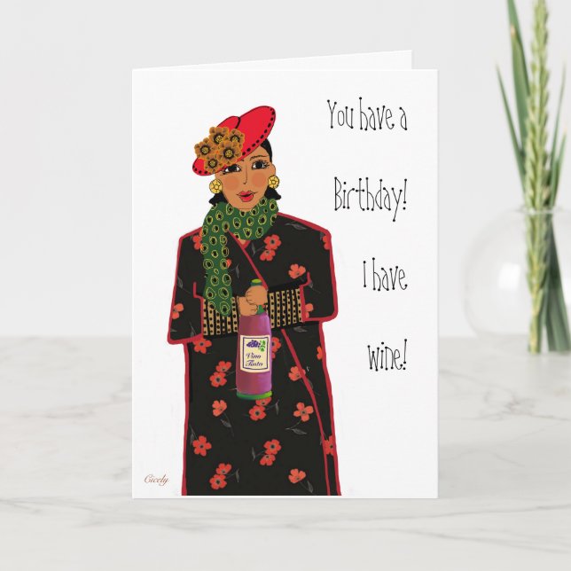 Birthday Lady with Wine Card (Front)