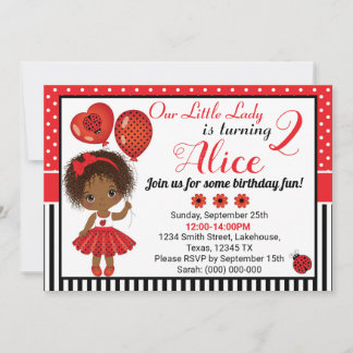 Birthday Ladybug Invitation with Little Girl