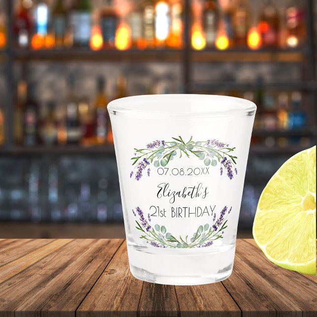 Birthday lavender eucalyptus greenery name shot glass (Creator Uploaded)