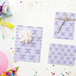 Birthday lavender purple name script wrapping paper sheet<br><div class="desc">A lavender,  violet coloured background,  purple text. Personalize and add a name and age.  A modern hand lettered style script.</div>