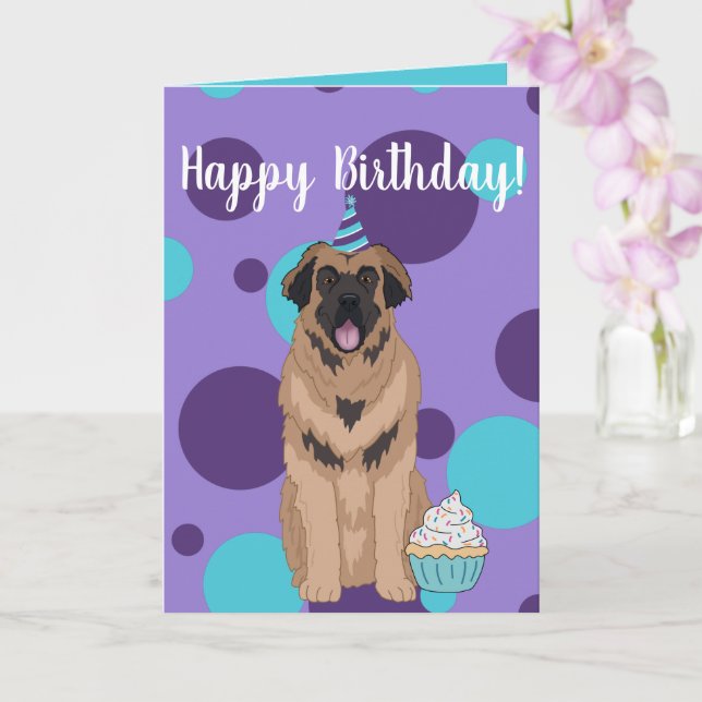 Birthday Leonberger  Card (Orchid)