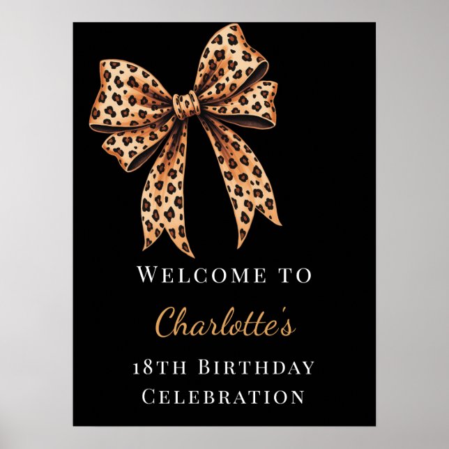 Birthday leopard bow black welcome poster (Front)