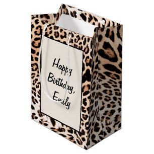 Birthday Leopard Fur Print Medium Gift Bag