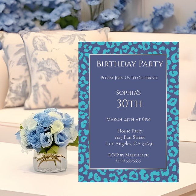 Birthday-Leopard Pattern-Blue- Invitation (Birthday-Leopard Pattern-Blue-Birthday Invitation )