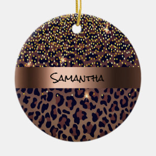 Birthday leopard pattern brown black bronze ceramic ornament