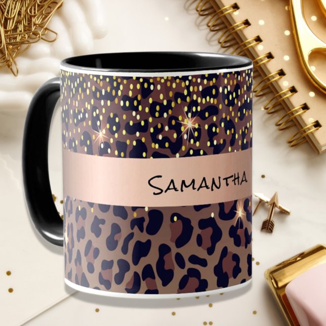 Birthday leopard pattern brown black name age mug (Creator Uploaded)