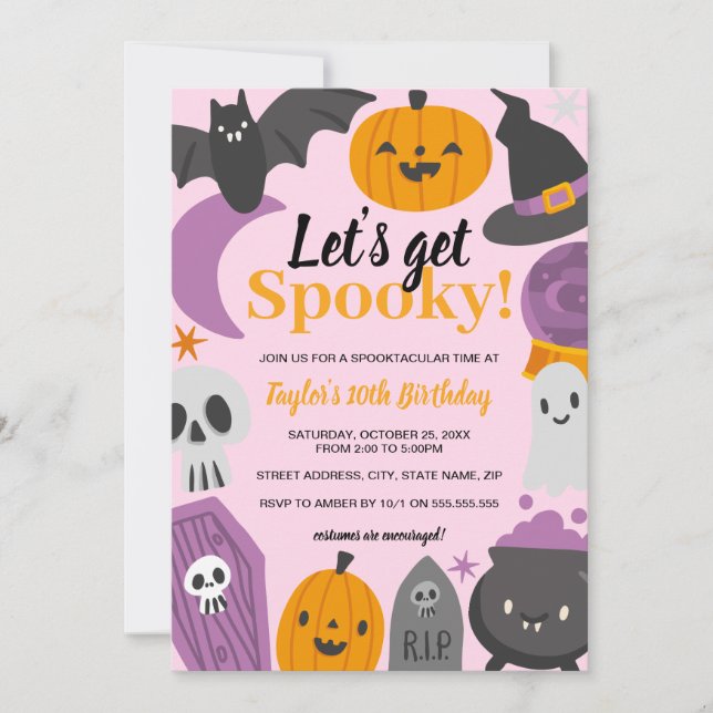 Birthday Let's Get Spooky Halloween Party  Invitation (Front)