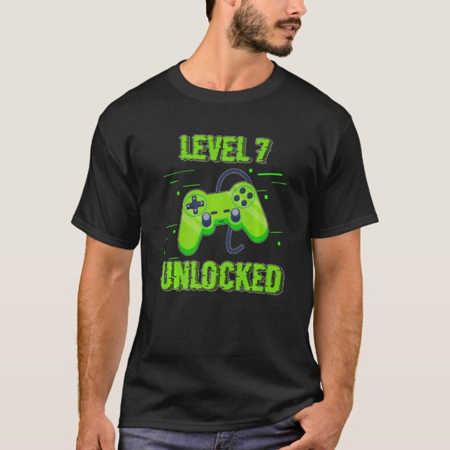 Birthday  Level 7 Unlocked Video Games Controller T-Shirt (Front)