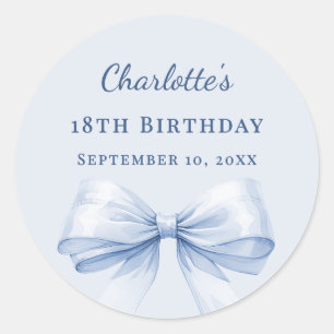 Birthday light blue bow classic round sticker