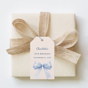 Birthday light blue bow ivory DIY write by hand Gift Tags