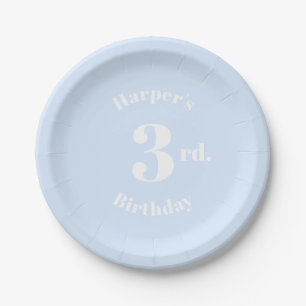 Birthday light blue Custom name and number Paper Plate